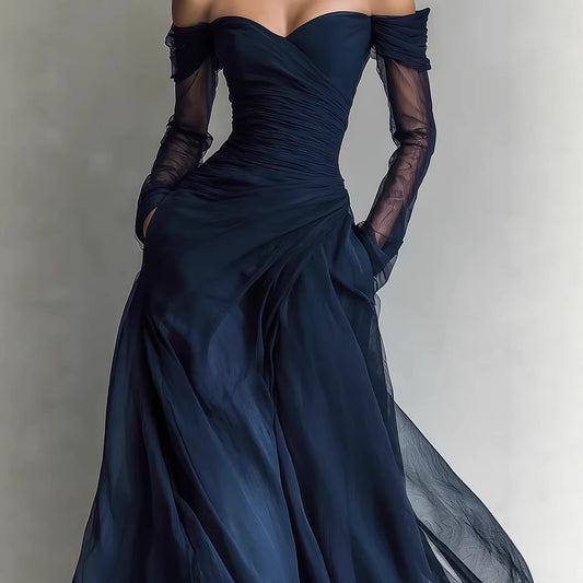 European And American-style Elegant Mesh-embellished Strapless Maxi Dress