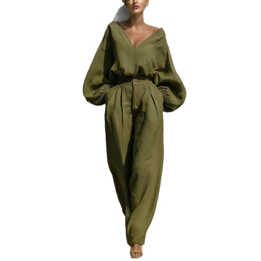 Long-sleeve Loose-fitting Trendy Unisex Retro Cotton-linen Set