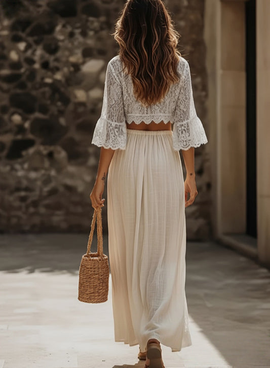 Elegant Womens Beach Lace-Patchwork Skirt Set