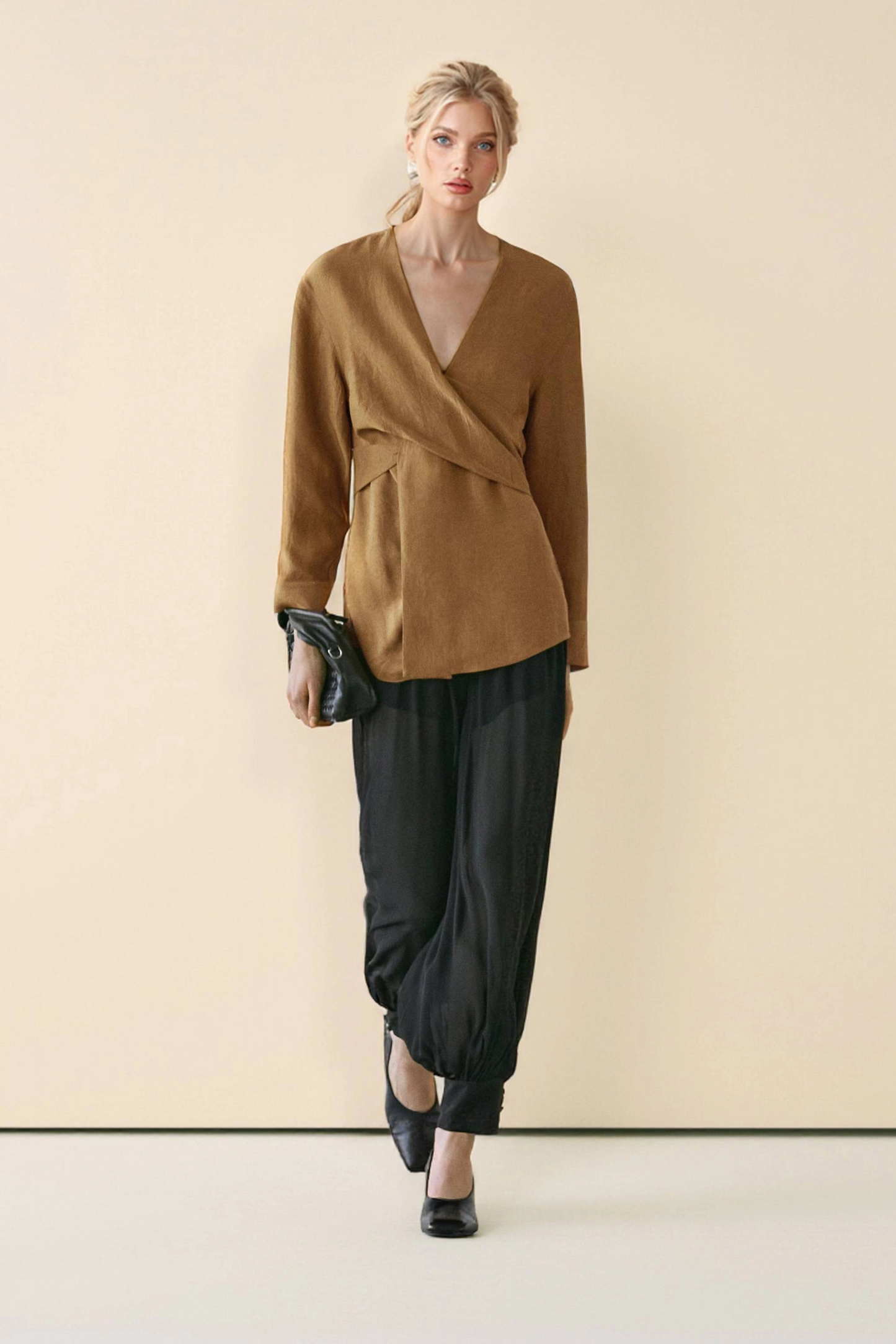 Cross Design Loose Shirt And Lantern Pants Set